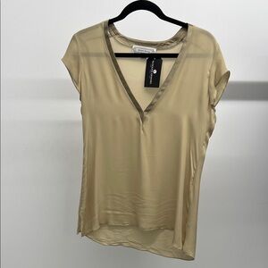 100% Silk Beige V-Neck Blouse